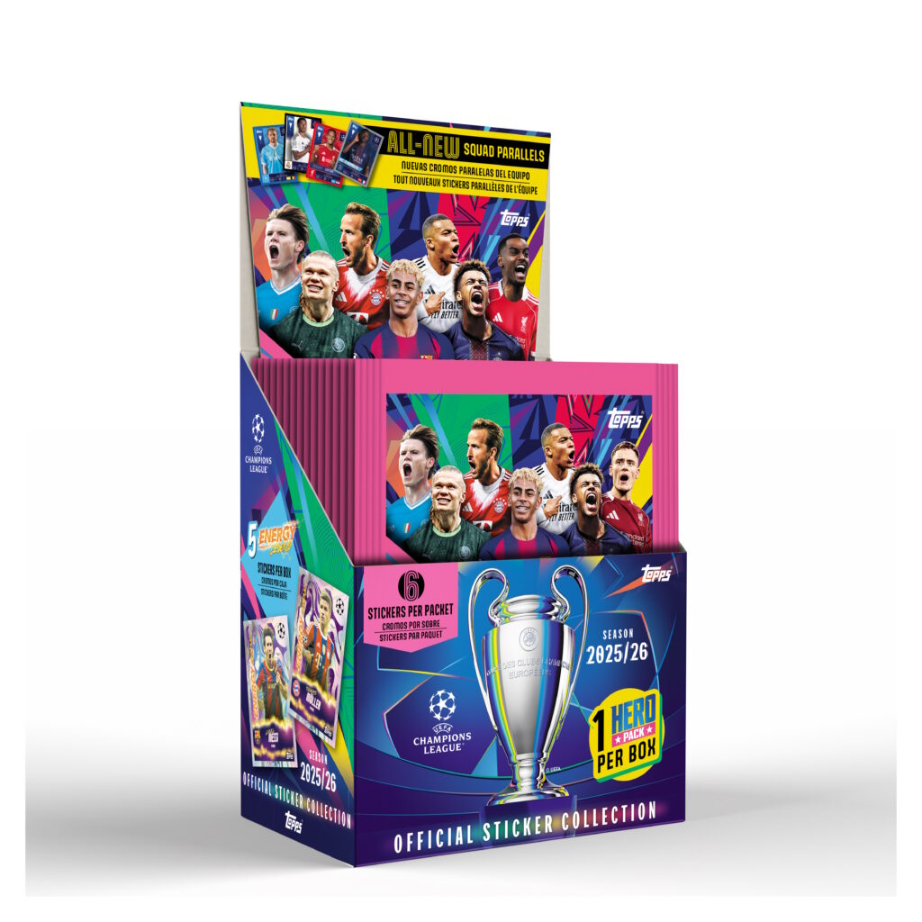 2025-26 TOPPS UEFA CHAMPIONS LEAGUE STICKERS – 50-PACK BOX (300 STICKERS)
