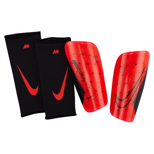 Nike Mercurial Lite Soccer Shinguards with Sleeves Red Black