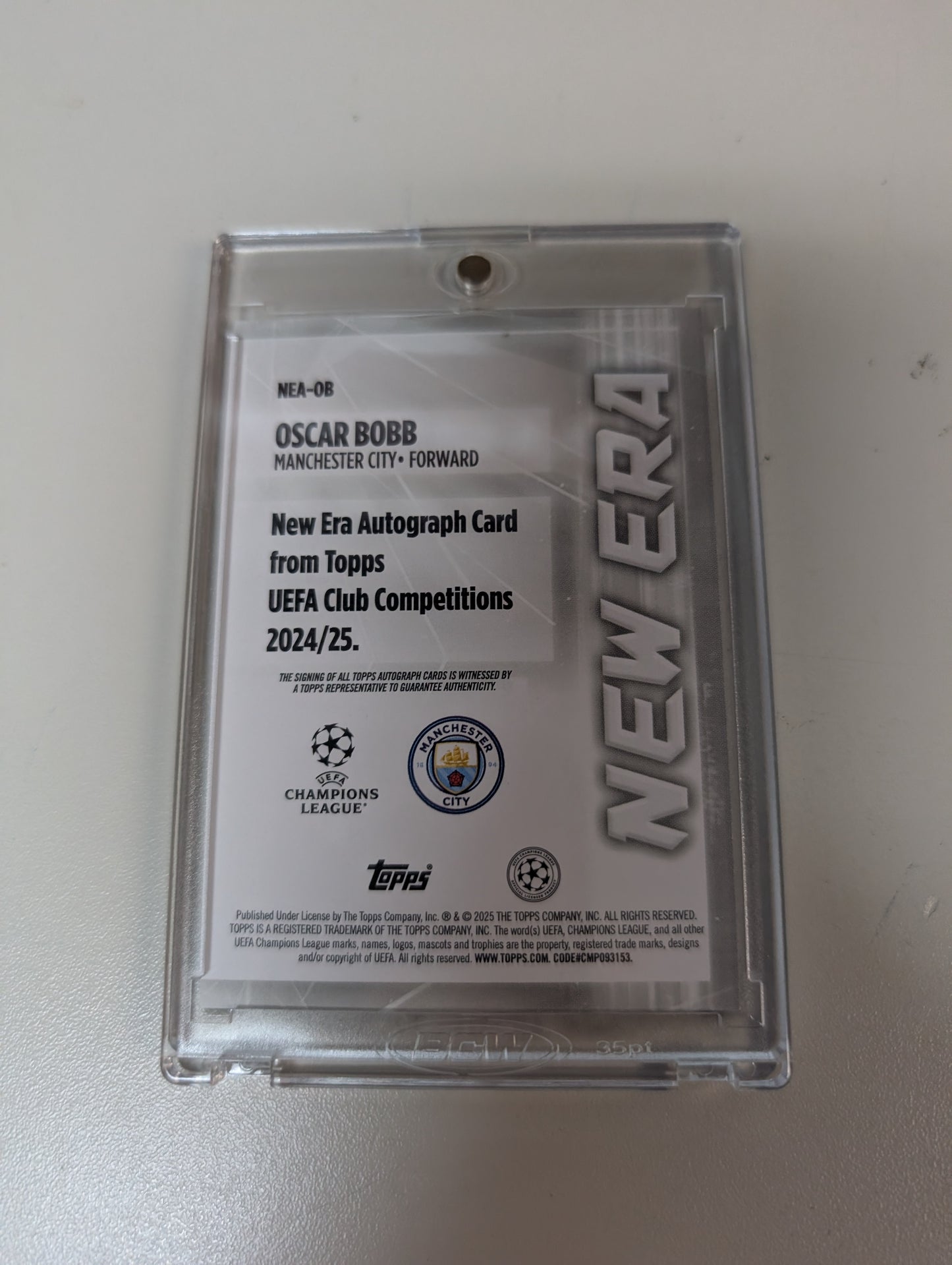 Oscar Bobb New Era Manchester City Autographed Card Topps UCL #NEA-OB