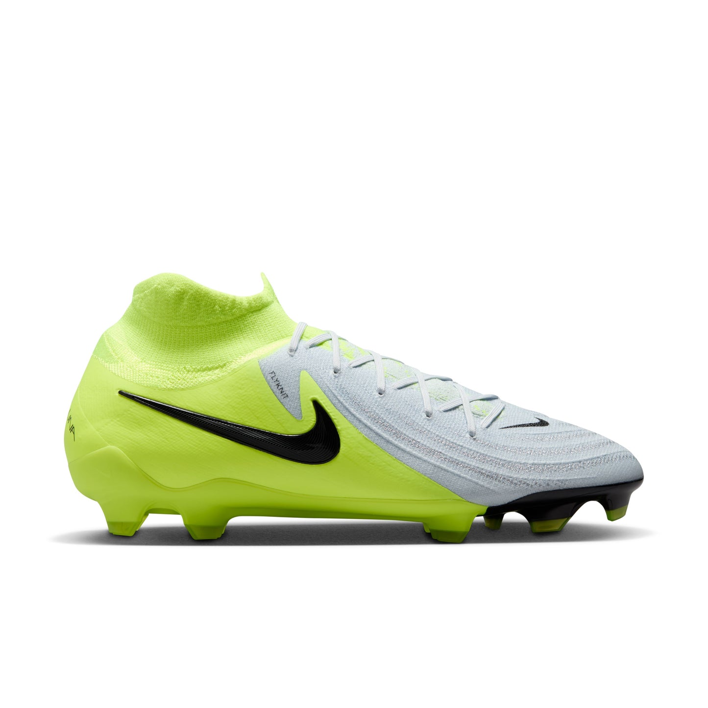 Nike Phantom Luna 2 Pro FG High-Top Soccer Cleats Metallic Silver Black Volt