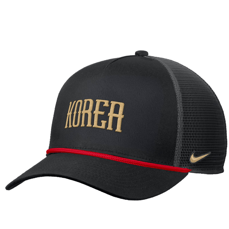 Load image into Gallery viewer, Nike Korea Rise Rope Trucker Hat Black Gold Red
