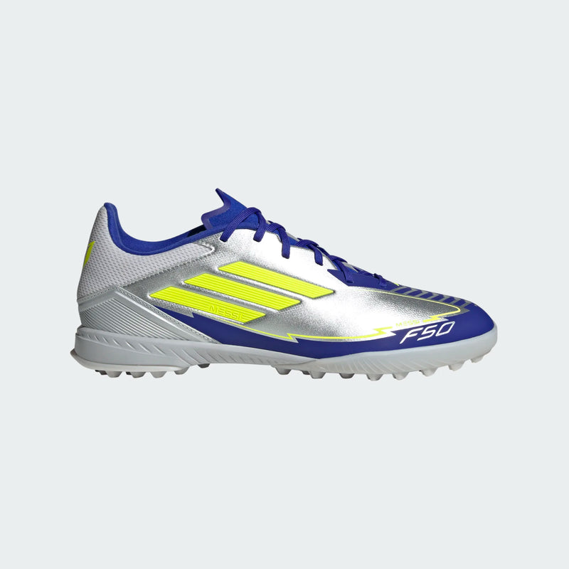 Load image into Gallery viewer, adidas F50 League Messi Turf Soccer Shoes Silver Yellow Blue
