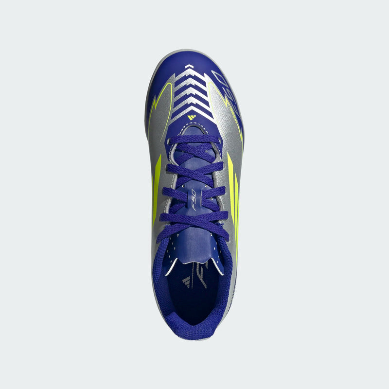 Load image into Gallery viewer, adidas F50 Club TF Soccer Shoes Youth Messi Silver Blue Yellow
