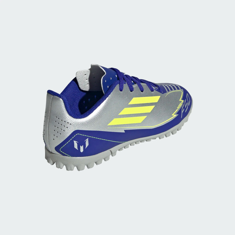 Load image into Gallery viewer, adidas F50 Club TF Soccer Shoes Youth Messi Silver Blue Yellow
