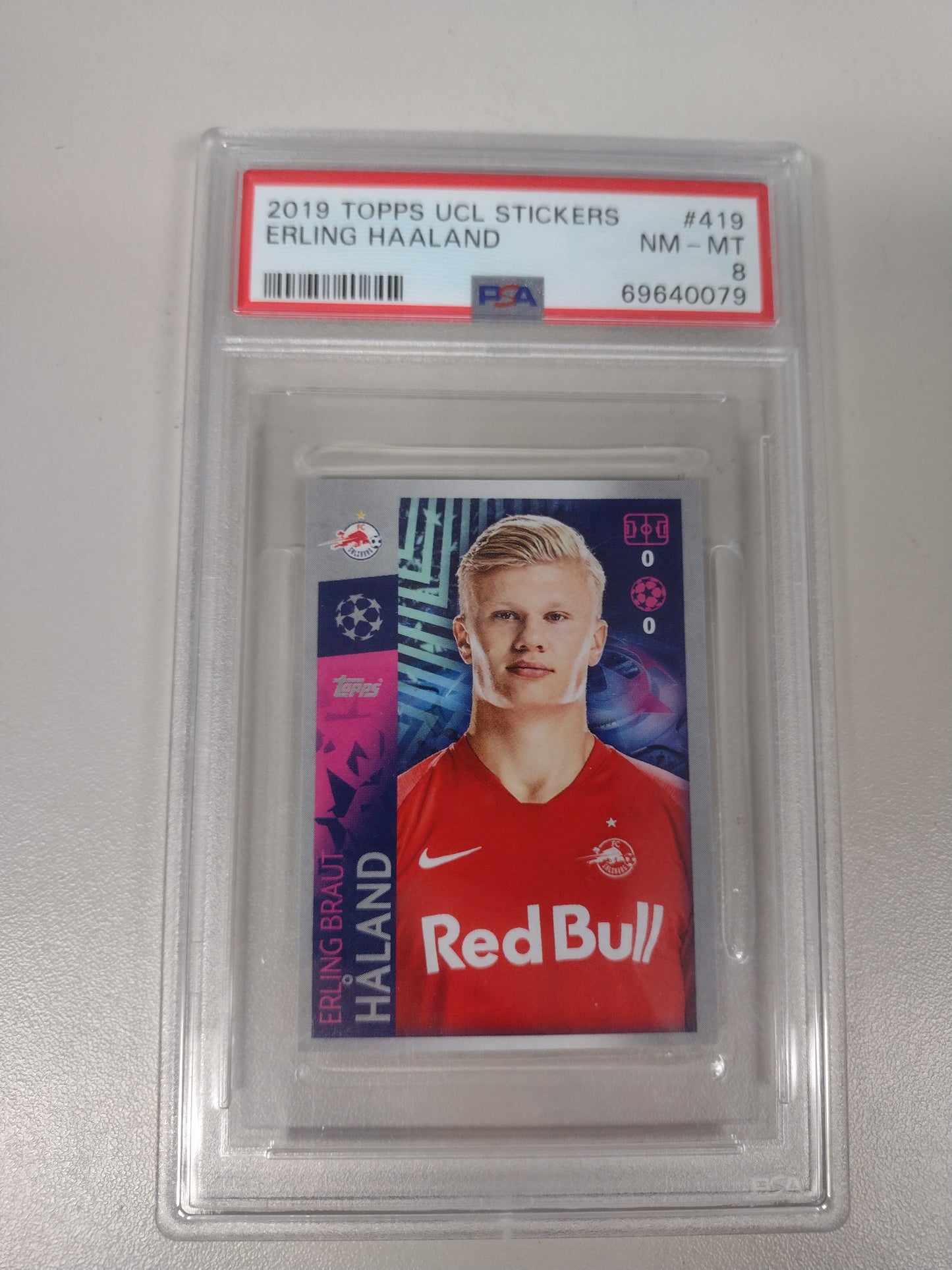2019 Topps UCL Stickers Erling Haaland Rookie Red Bull Salzburg PSA 8