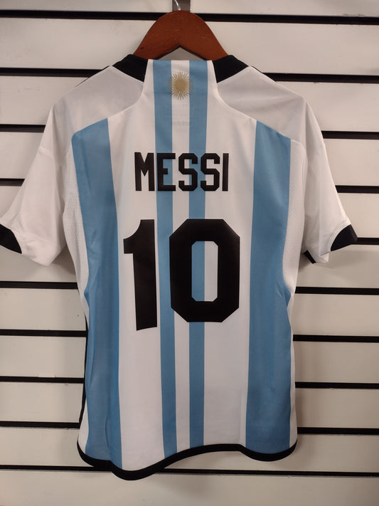 Messi #10 adidas Youth Argentina 2022 World Cup Winners Jerseys 3 Star