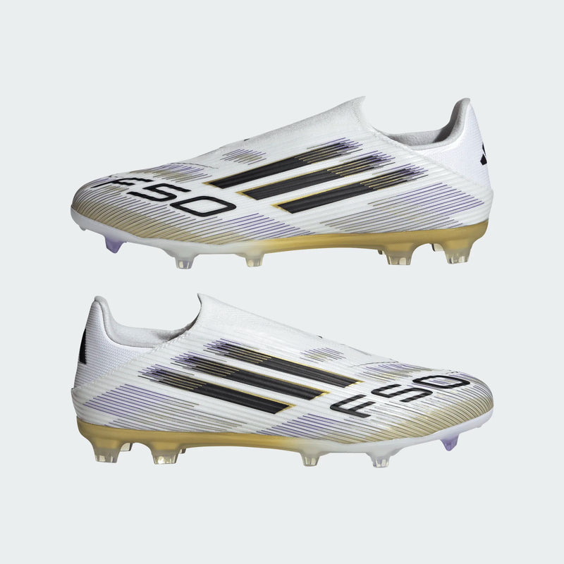 Load image into Gallery viewer, adidas F50 League Laceless FG/MG White Black Gold
