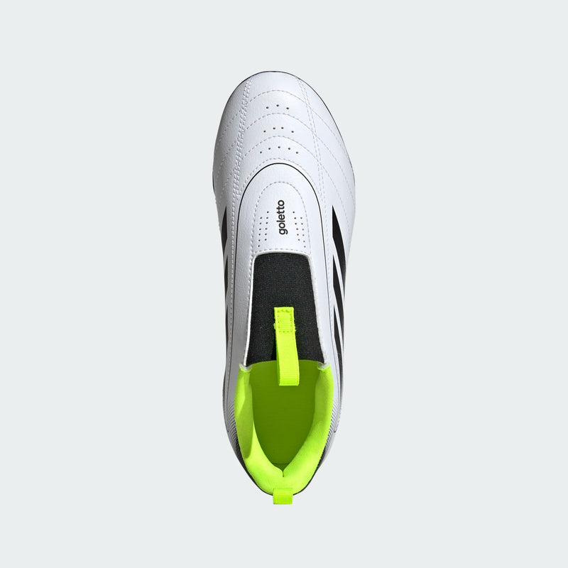 Load image into Gallery viewer, adidas Goletto IX FG/MG Junior Lacelaess Soccer Cleats White Black Yellow

