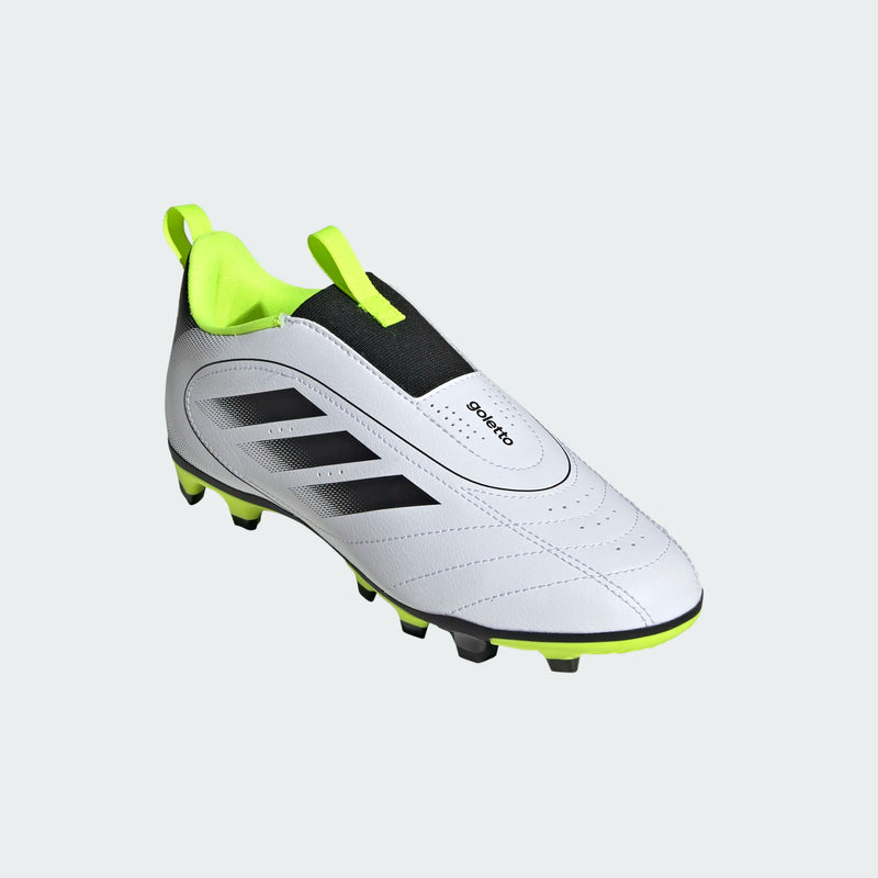 Load image into Gallery viewer, adidas Goletto IX FG/MG Junior Lacelaess Soccer Cleats White Black Yellow
