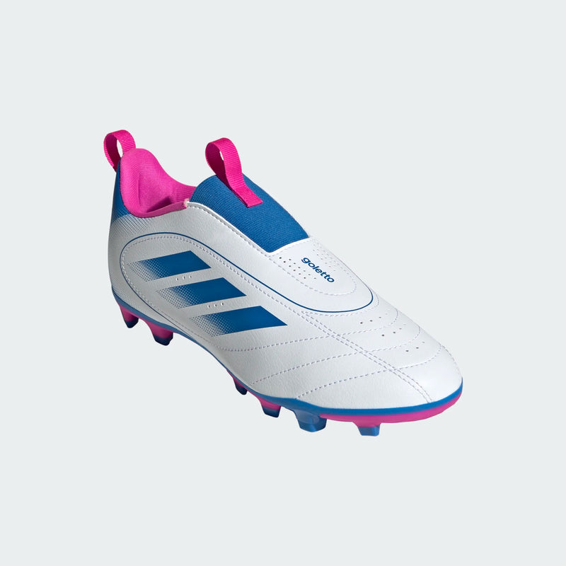 Load image into Gallery viewer, adidas Goletto IX FG/MG Junior Laceless Soccer Cleats White Blue Pink
