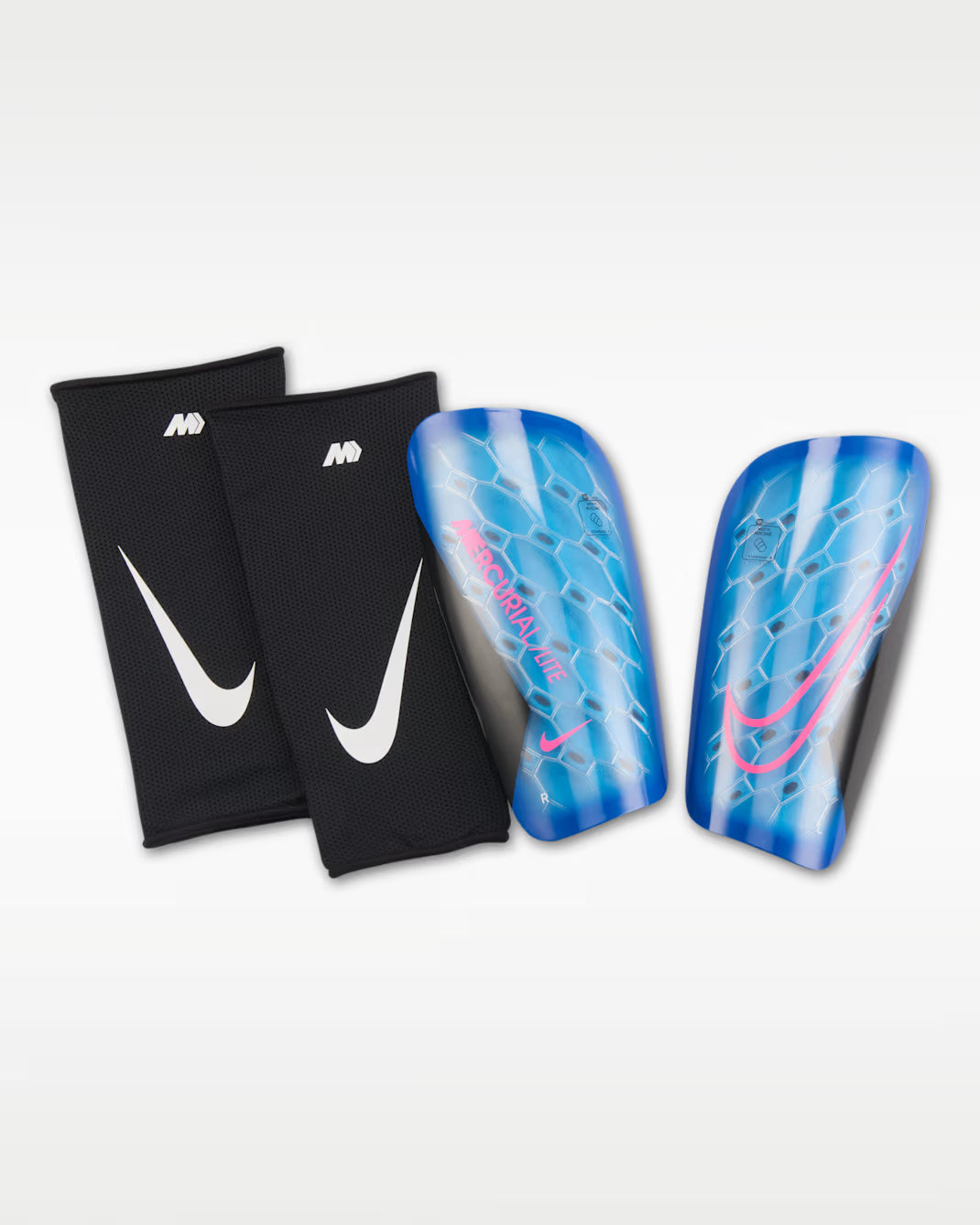 Nike Mercurial Lite Soccer Shinguards with Sleeves Racer Blue Black Pink