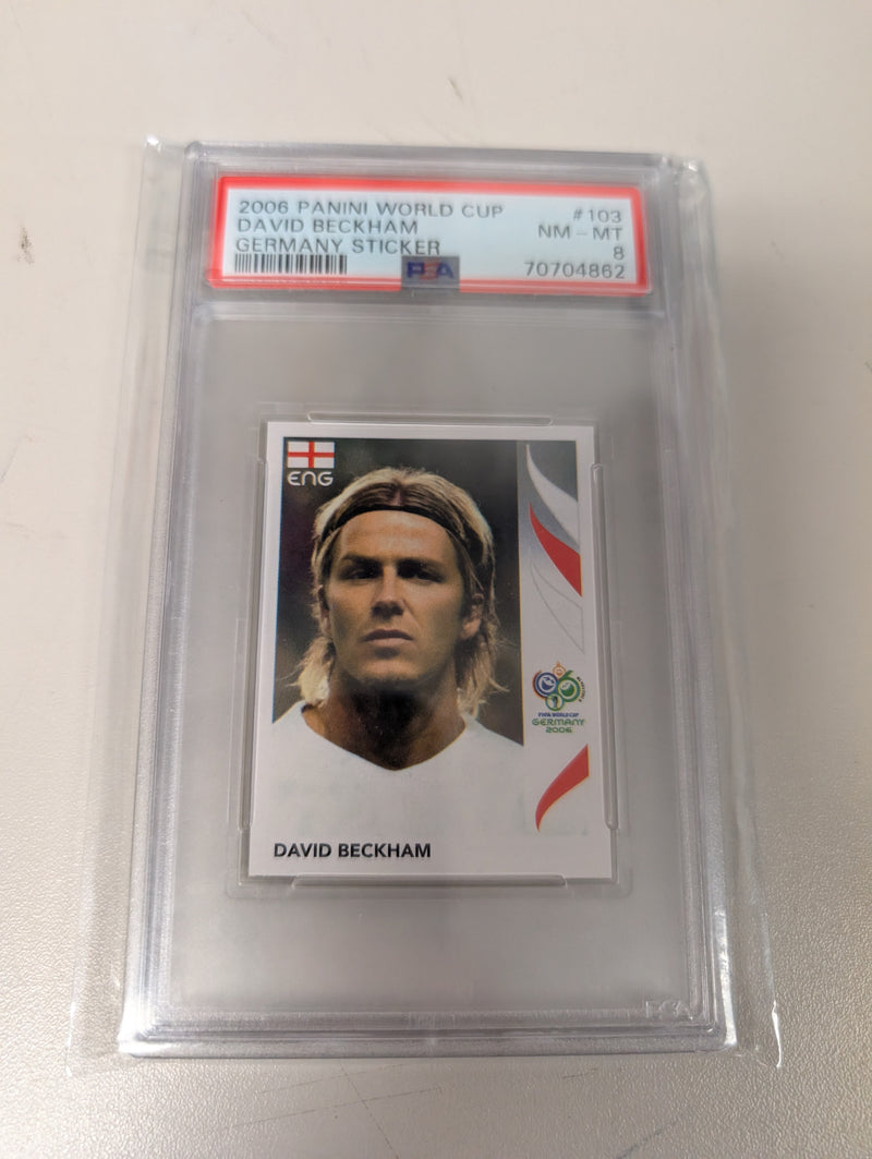 Load image into Gallery viewer, 2006 Panini David Beckham England Sticker PSA 8
