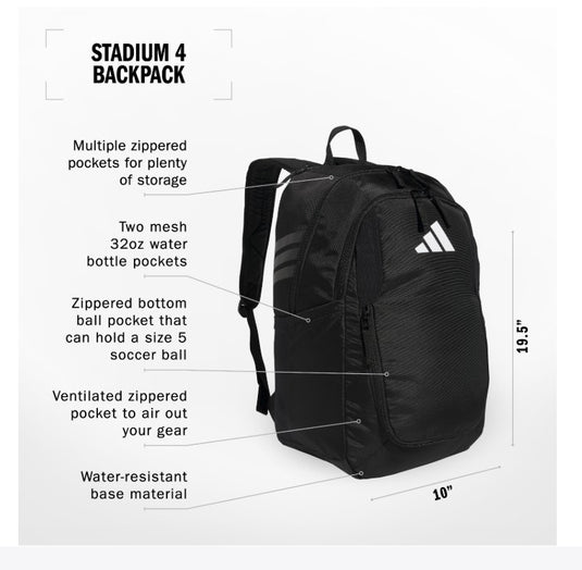adidas Stadium 4 Soccer Backpack Black