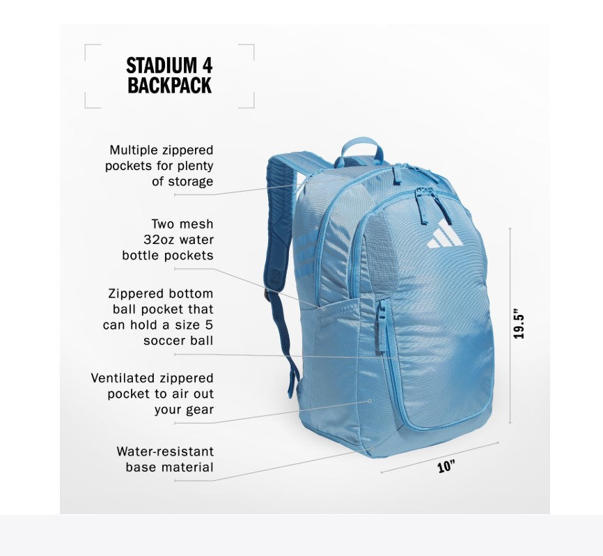 adidas Stadium 4 Soccer Backpack Team Light Blue