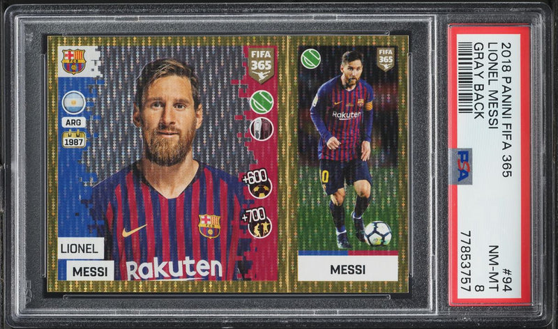 Load image into Gallery viewer, 2018 Panini FIFA 365 Lionel Messi #94 PSA 8 NM-MT
