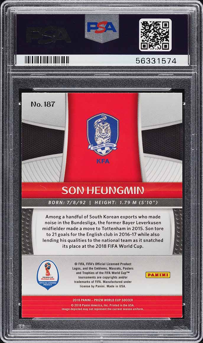 2018 Panini Prizm World Cup Son Heungmin #187 PSA 9 MINT