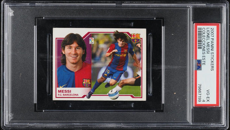Load image into Gallery viewer, 2007 Panini Stickers Colecciones Este Lionel Messi PSA 4 VGEX
