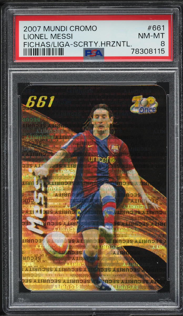 Load image into Gallery viewer, 2007 Mundi Cromo Las Fichas Security Horizontal Lionel Messi #661 PSA 8 NM-MT
