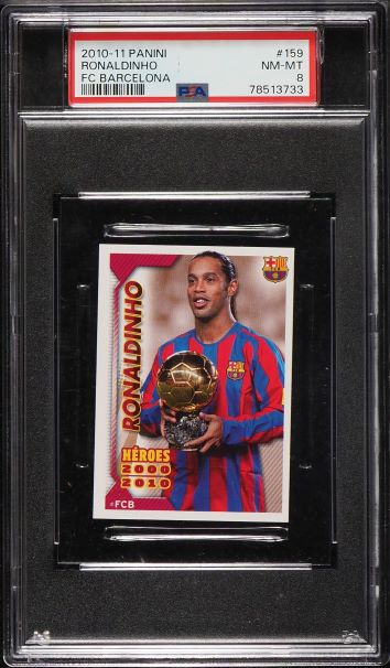 Load image into Gallery viewer, 2010 Panini FC Barcelona Ronaldinho #159 PSA 8 NM-MT
