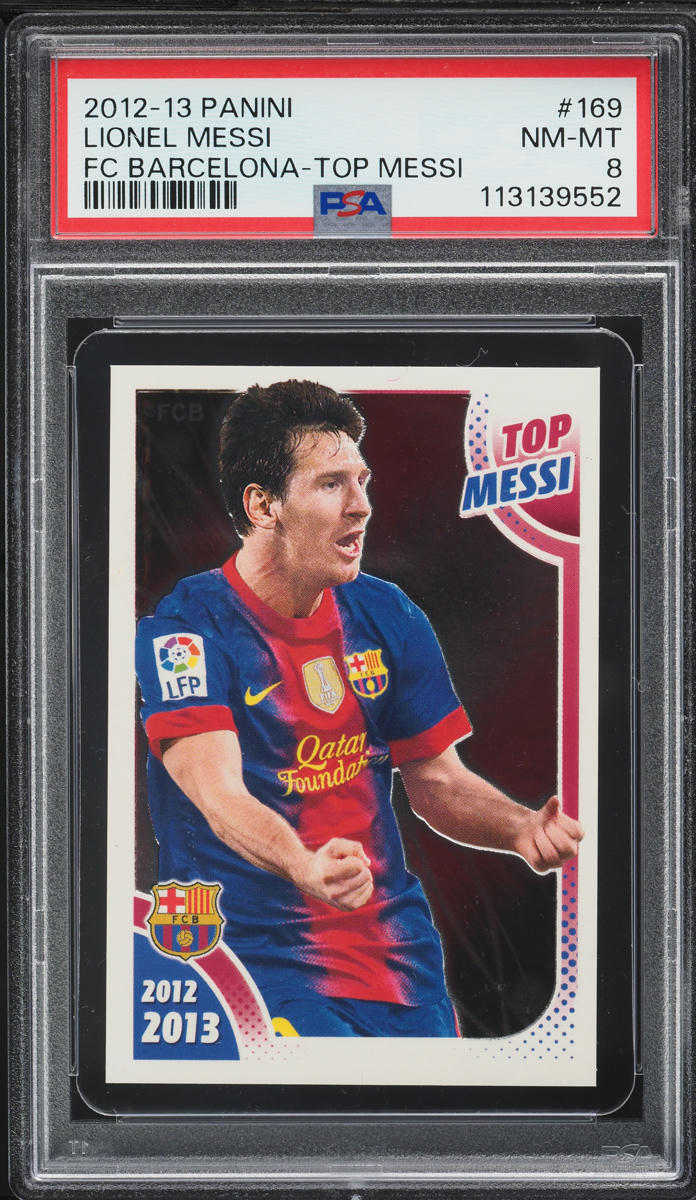 Load image into Gallery viewer, 2012 Panini FC Barcelona Top Lionel Messi #169 PSA 8 NM-MT
