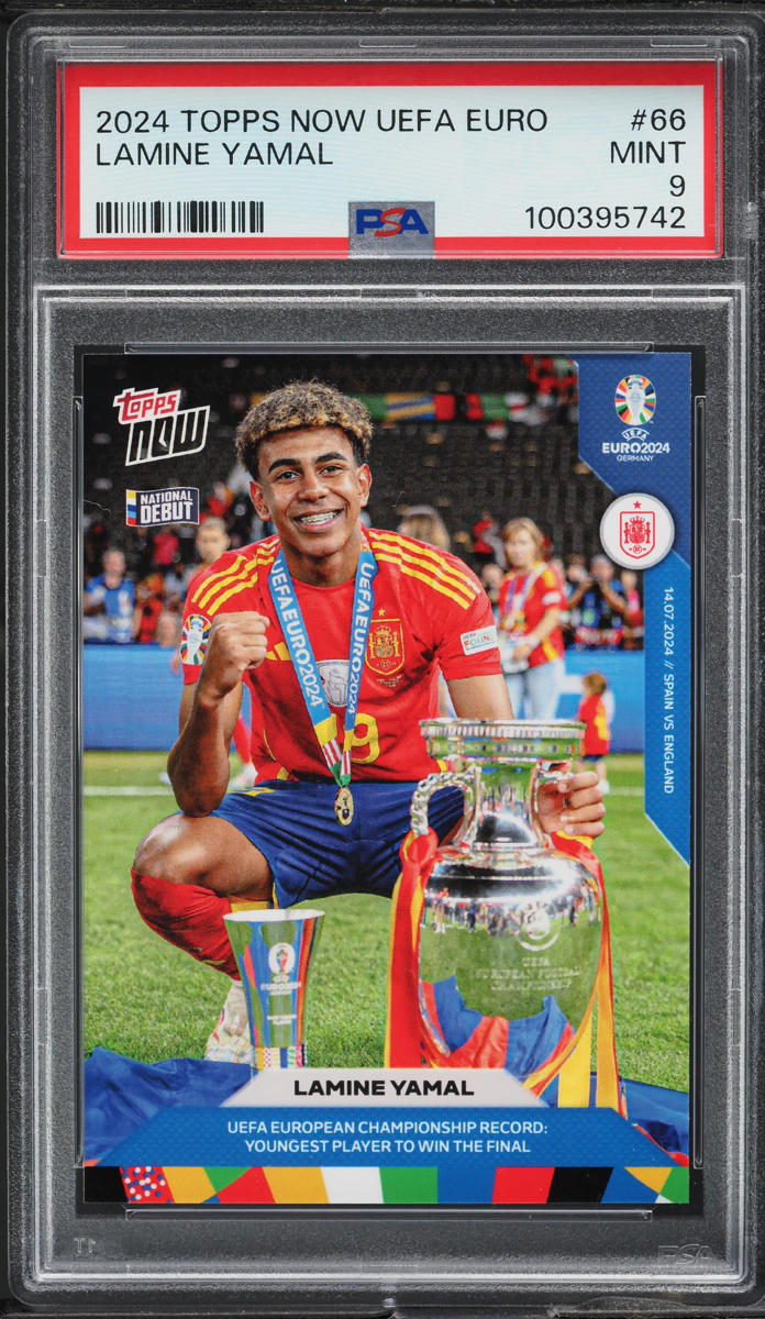 Load image into Gallery viewer, 2024 Topps Now UEFA Euro Lamine Yamal ROOKIE #66 PSA 9 MINT
