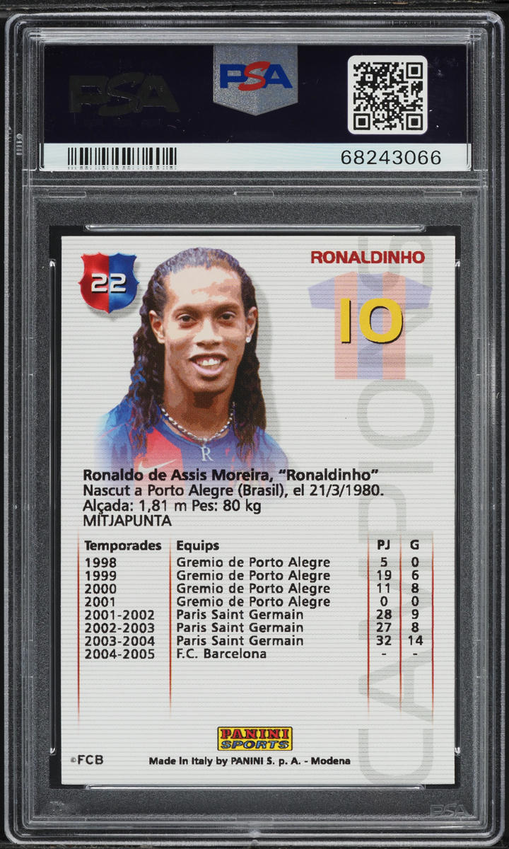 Load image into Gallery viewer, 2004 Panini Sports Mega Cracks Barca Campio Ronaldinho #22 PSA 7 NRMT
