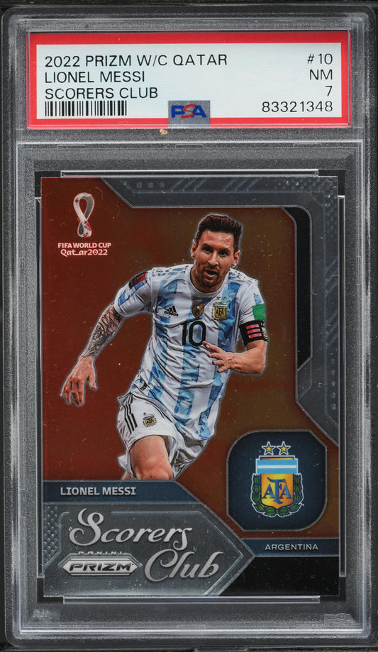 2022 Panini Prizm World Cup Scorers Club Lionel Messi #10 PSA 7 NRMT