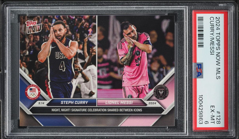 Load image into Gallery viewer, 2024 Topps Now MLS Stephen Curry Lionel Messi #128 PSA 6 EXMT
