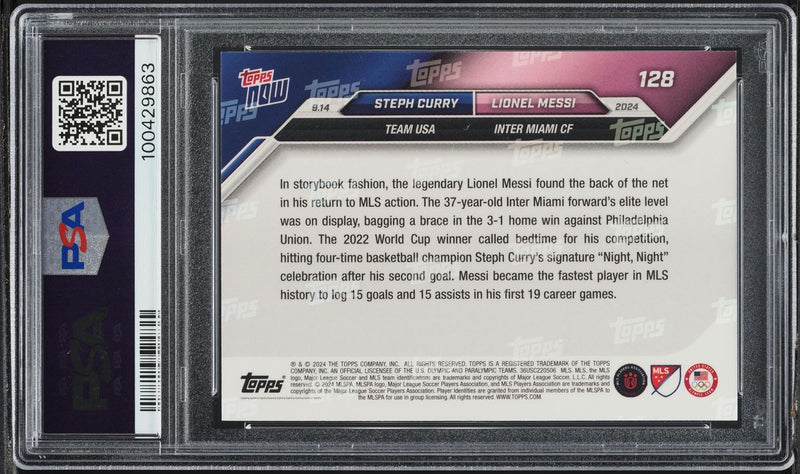 Load image into Gallery viewer, 2024 Topps Now MLS Stephen Curry Lionel Messi #128 PSA 6 EXMT
