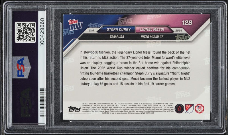 Load image into Gallery viewer, 2024 Topps Now MLS Stephen Curry Lionel Messi #128 PSA 5 EX
