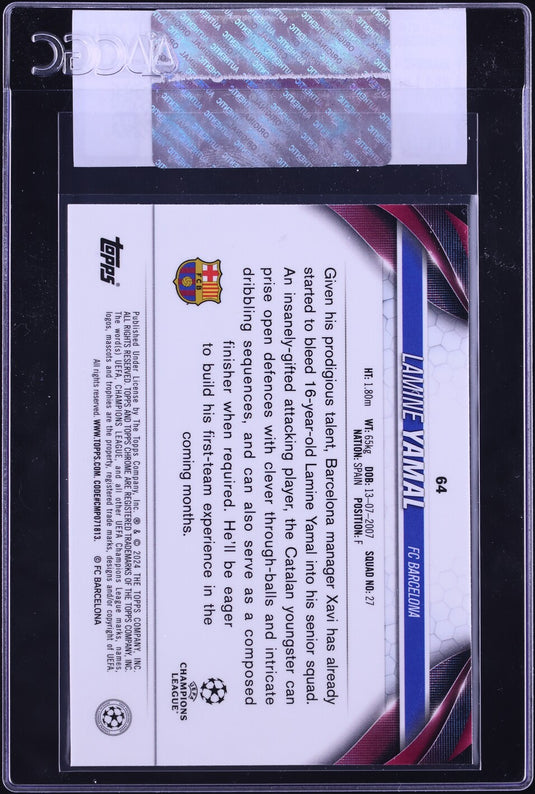 2023 Topps Chrome UEFA Club Competitions Lamine Yamal ROOKIE #64 CGC AUTH