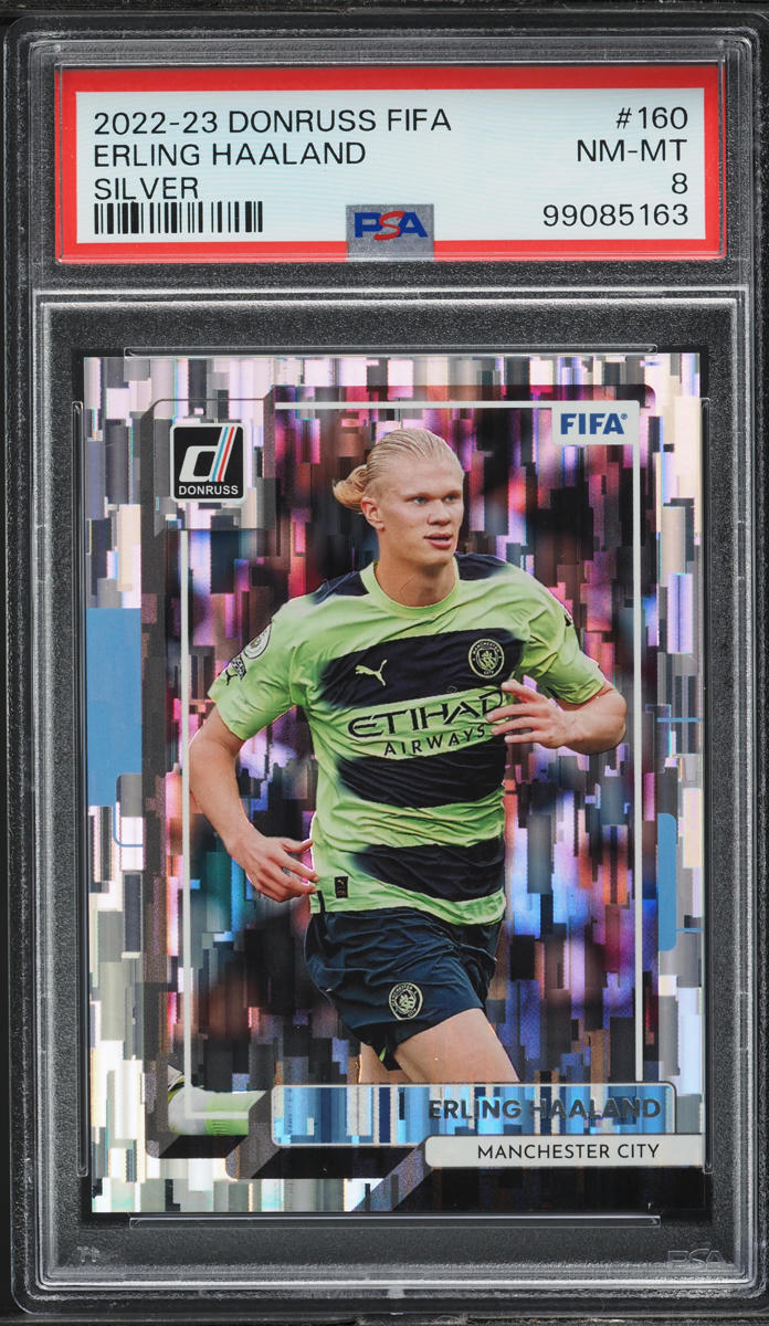 Load image into Gallery viewer, 2022 Donruss FIFA Silver Erling Haaland #160 PSA 8 NM-MT
