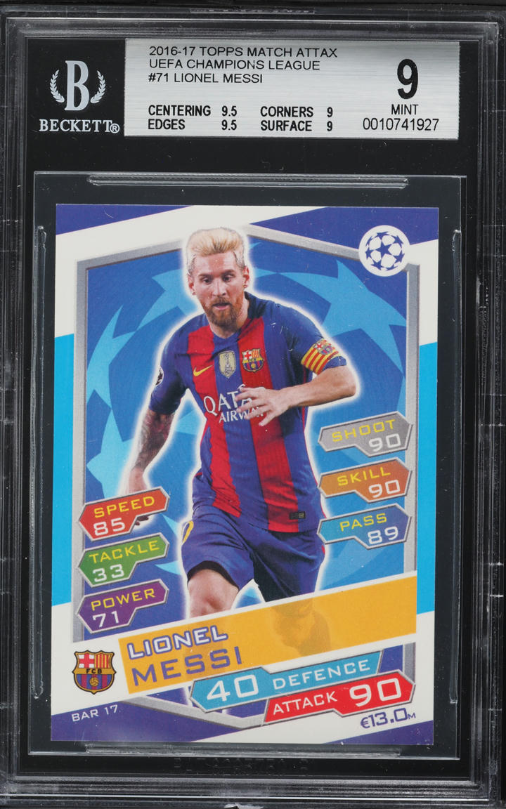 Load image into Gallery viewer, 2016 Topps Match Attax UEFA Champions League Lionel Messi #71 BGS 9 MINT

