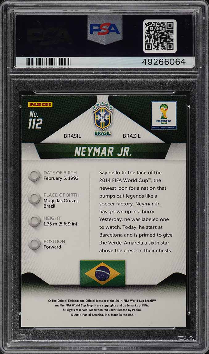 Load image into Gallery viewer, 2014 Panini Prizm World Cup Neymar Jr. #112 PSA 9 MINT
