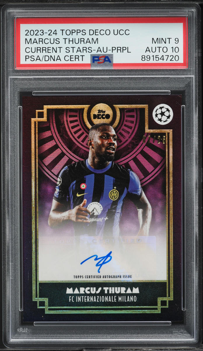 Load image into Gallery viewer, 2023 Topps Deco UEFA Current Stars Purple Marcus Thuram AUTO DNA 10 /25 PSA 9
