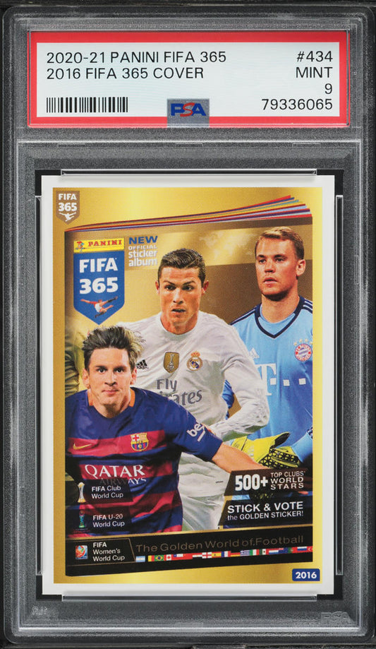 2020 Panini FIFA 365 '16 Cover Lionel Messi Cristiano Ronaldo #434 PSA 9 MINT