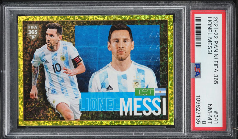 Load image into Gallery viewer, 2021 Panini FIFA 365 Lionel Messi Argentina #341 PSA 8 NM-MT
