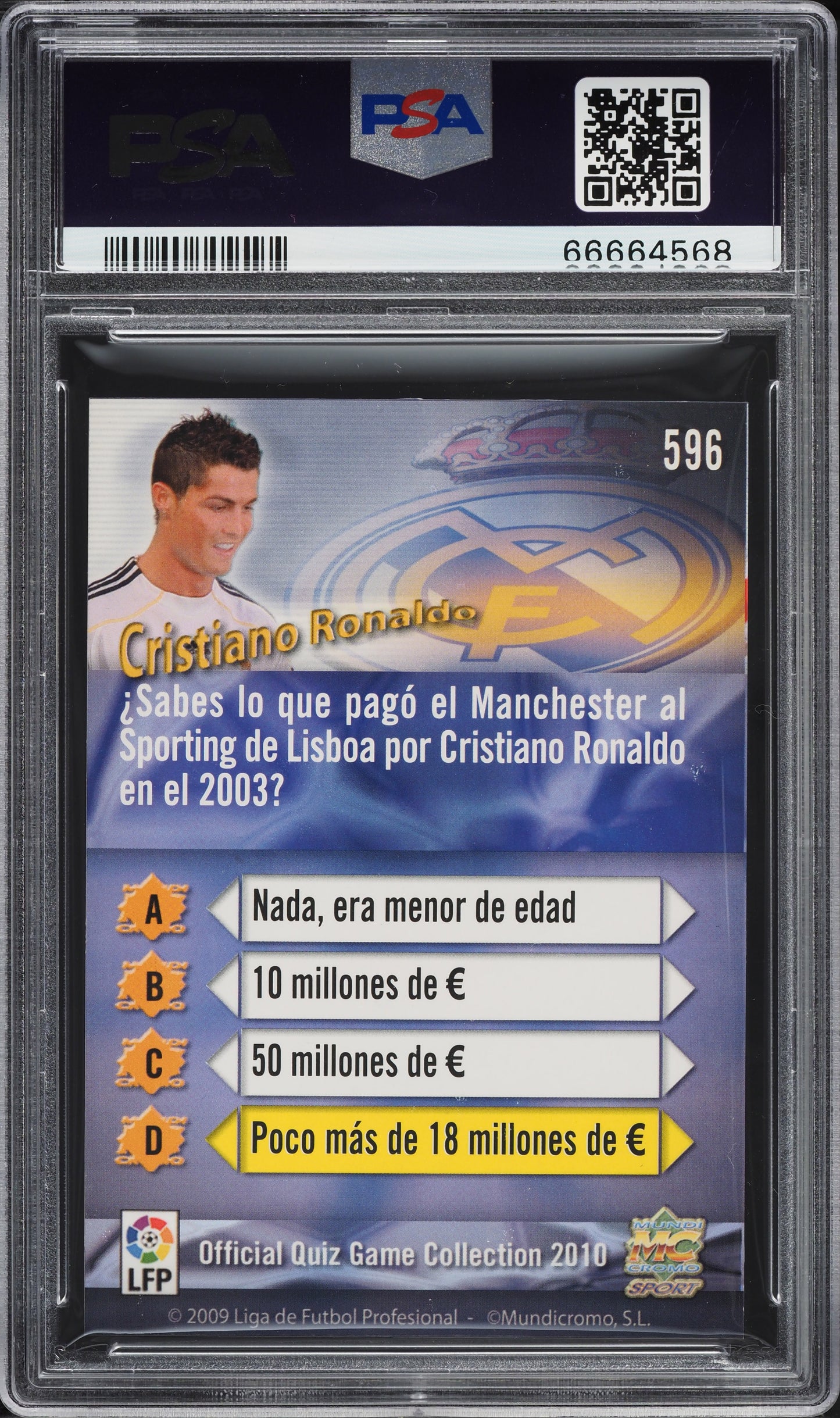 2009 Mundicromo Campeonato Nacional De Liga Bronze Cristiano Ronaldo PSA 8