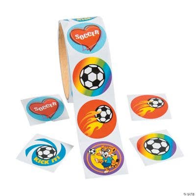 Assorted Soccer Stickers Roll of 100 1.5 inch