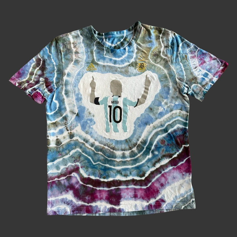 Load image into Gallery viewer, Custom Tie-Dye  adidas Argentina 2022 World Cup Winners Tee Messi Celebration #10
