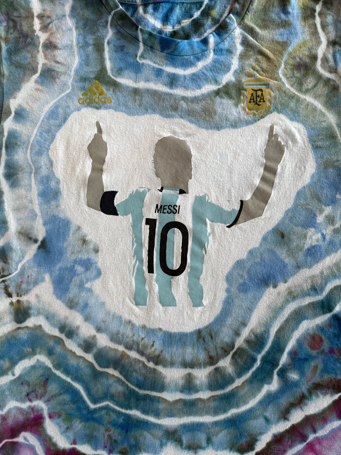 Custom Tie-Dye  adidas Argentina 2022 World Cup Winners Tee Messi Celebration #10