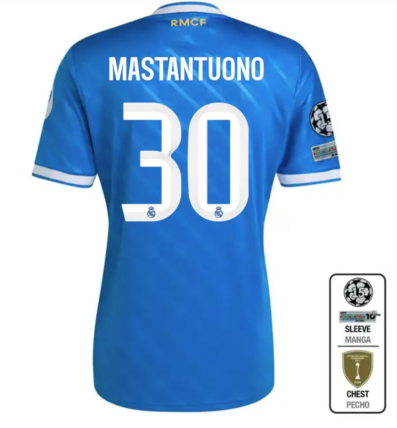 Mastantuono #30 UCL Men's Real Madrid Third Jersey 2025/26 Blue