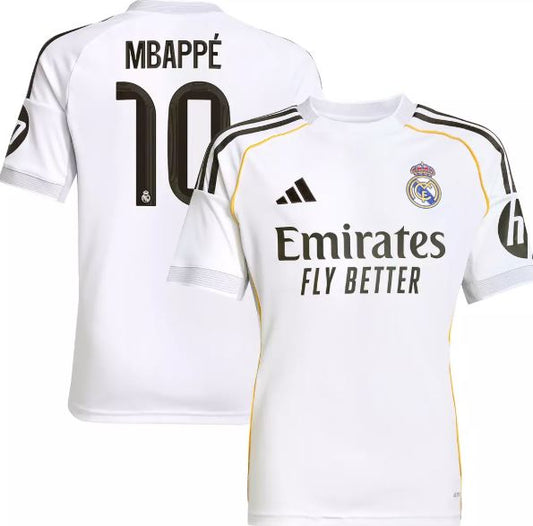 Mbappe #10 adidas Youth Real Madrid Home Jersey 2025/26