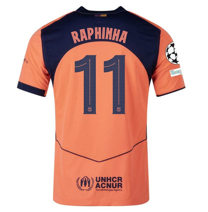 Men's Raphinha #11 UCL badges FC Barcelona Third Jersey 2025/26 Stadium (Copy)