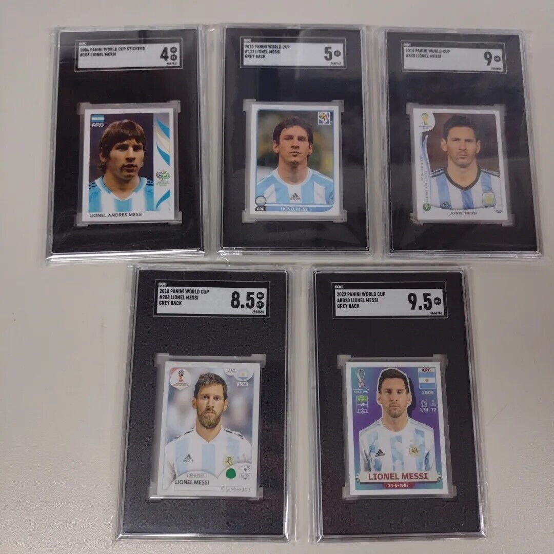 Messi Complete Set Panini World Cup Stickers SGC Graded '06, '10, '14, '18, '22