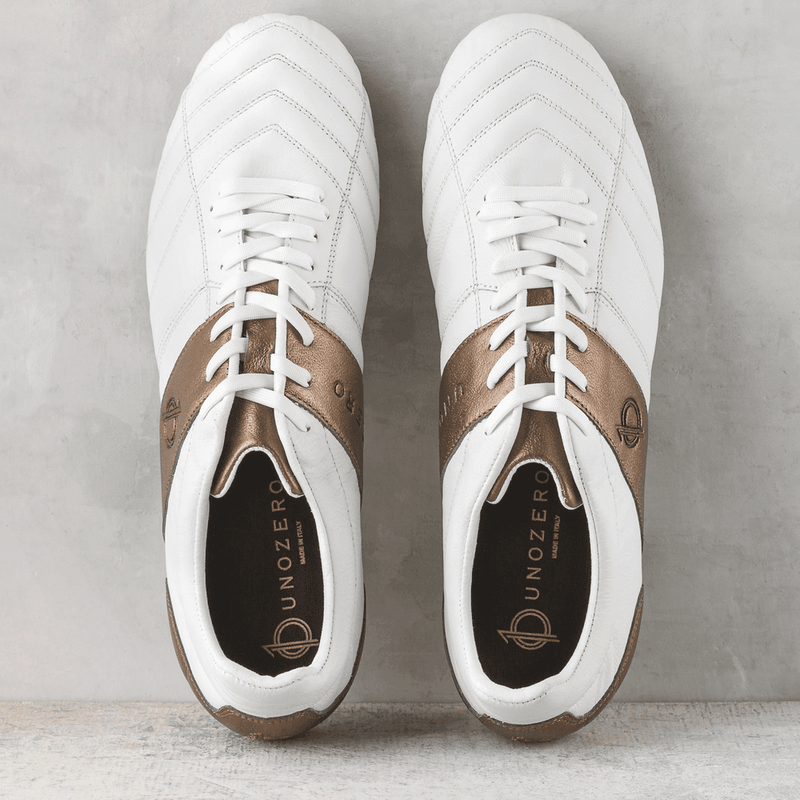 Load image into Gallery viewer, Unozero Modelo 1.0 Firm Ground Soccer Cleats White Gold
