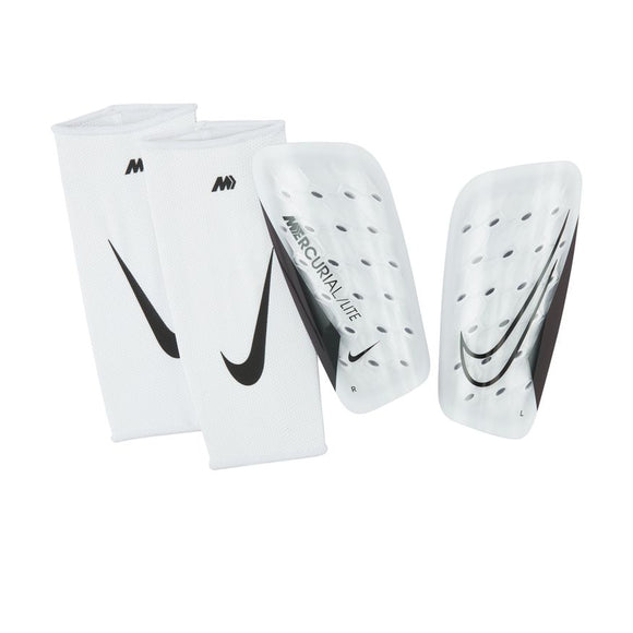 Nike Mercurial Lite Soccer Shinguards with Sleeves White