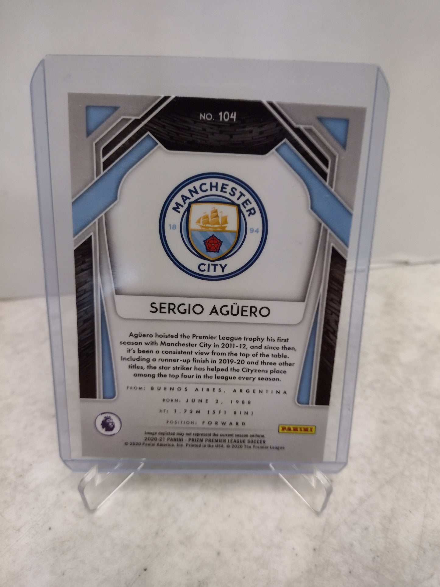 Sergio Aguero Manchester City Panini Prizm Premier League 20/21 Single Card with Protective Case