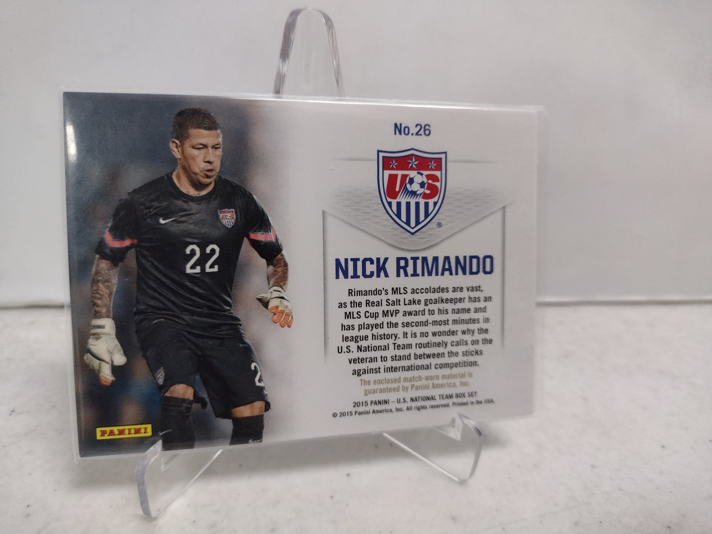 Nick Rimando 2015 Panini US National Team Match Worn Card 062/299