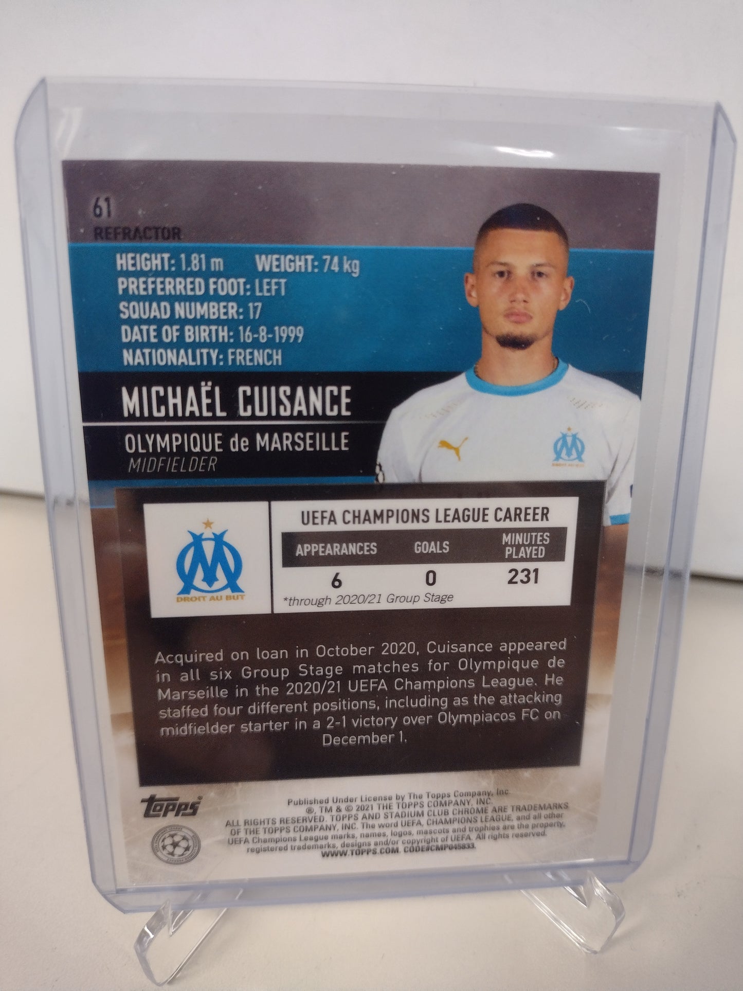 Michael Cuisance olympique de marseille  2020-21 Topps Stadium Club Chrome UEFA Champions League